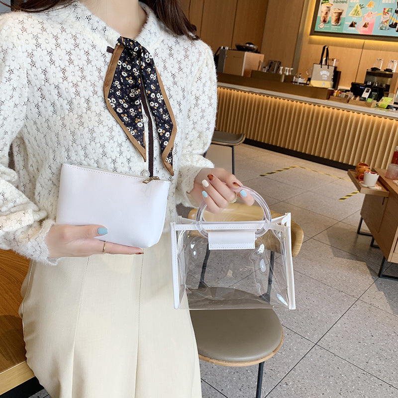 Transparent PVC Mini Tote Bag with Chain Strap and Circular Handle for Women - Fashionable Daily Use