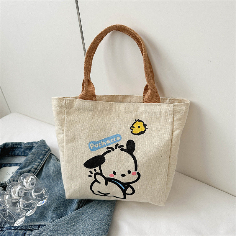 Cute Kawaii Canvas Tote Bag with Pochacco Print, Perfect for Daily Commute and Casual Outings