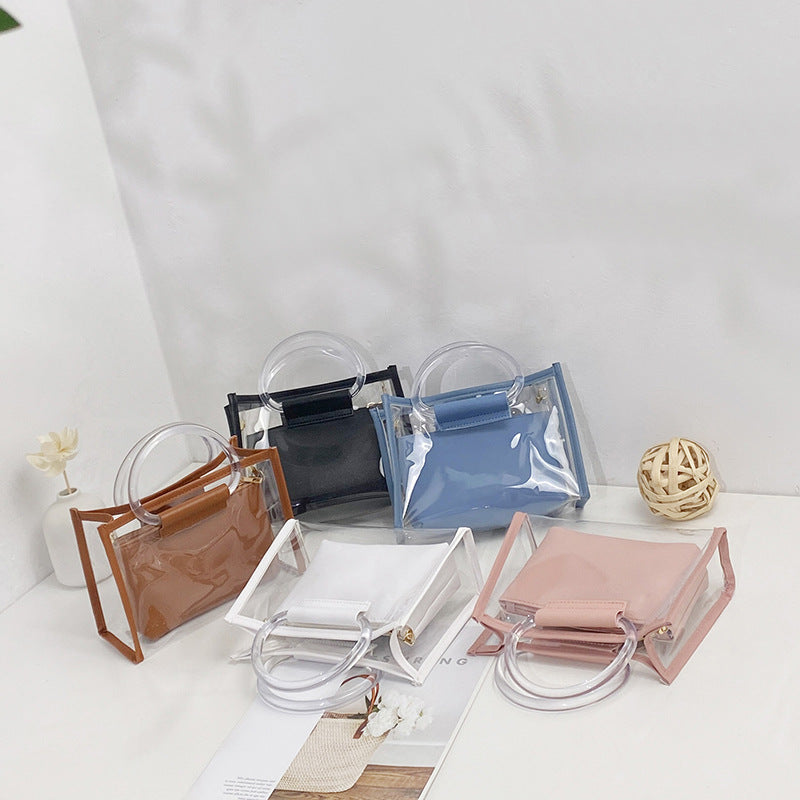 Transparent PVC Mini Tote Bag with Chain Strap and Circular Handle for Women - Fashionable Daily Use
