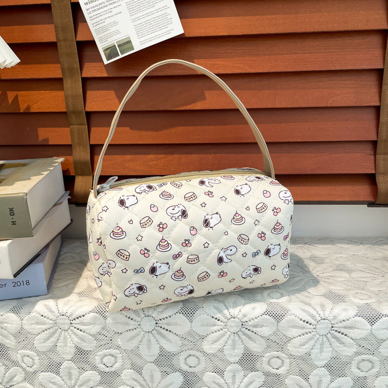 Cute Women's Portable Cosmetic Bag Cartoon Pattern Large Capacity Zipper Design Daily Portable Storage Bag
