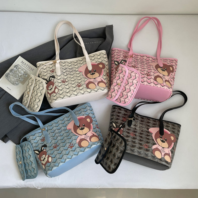 Fashion Large Capacity Totes Panda Printing Serrated Pattern Design Daily Shopping Commuter Versatile