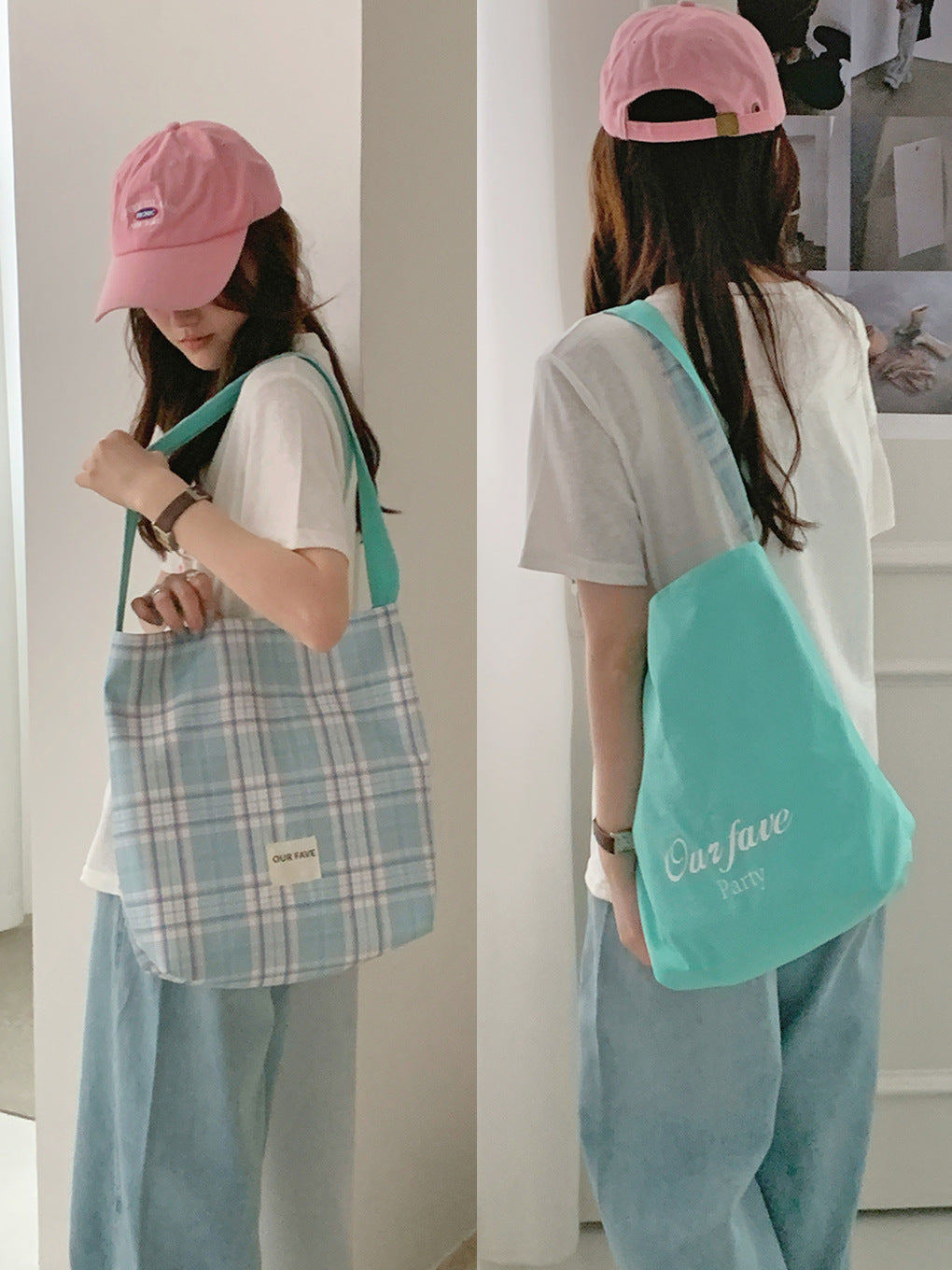 Casual Reversible Tote Bag with Plaid Design and Waterproof Nylon Lining for Daily Commute and Fashionable Outfits