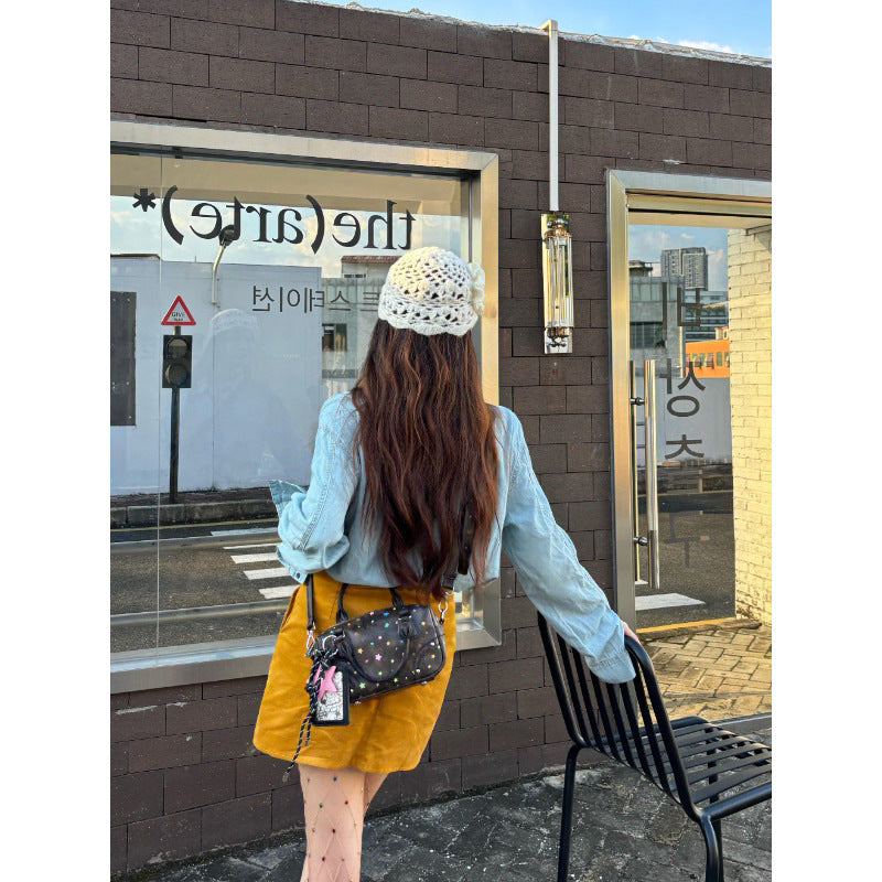 XINGX Printed Mini Handbag Ladies New Fashion Commuter Shoulder Crossbody Bag with Hanging Ornament Pendant