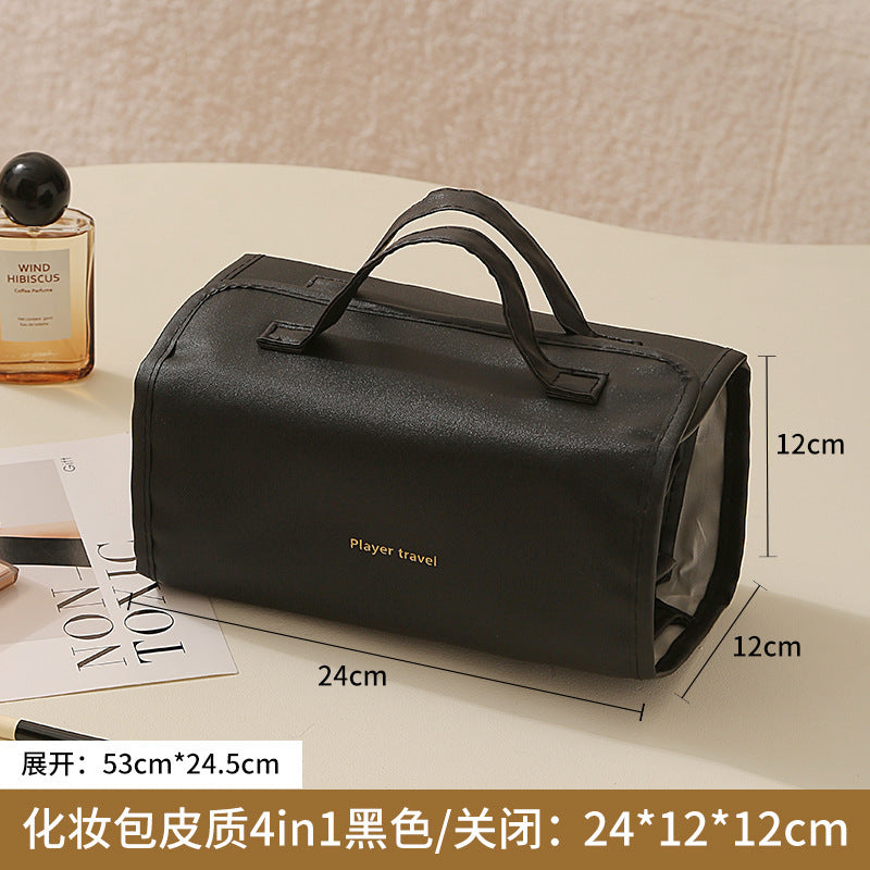 Elegant Waterproof Cosmetic Bag with Transparent Compartment for Travel and Daily Makeup Storage
