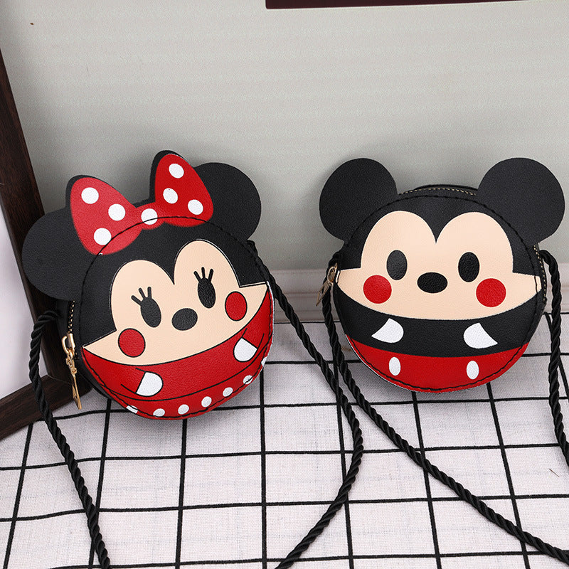 Children's Bag New Cute Cartoon Contrast Color Unisex Pu Shoulder Coin Purse Schoolbag