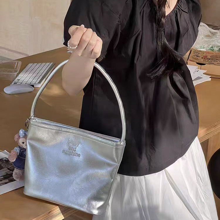 2025 New Fashion Women's PU Bucket Bag with Embroidery and Magnetic Closure, Casual Urban Style Crossbody Handbag