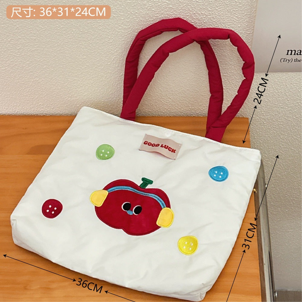 Cute Cartoon Canvas Bag Apple Kitten Canvas Bag Female Student Tuition Bag Handbag Double-Sided Cloth Bag