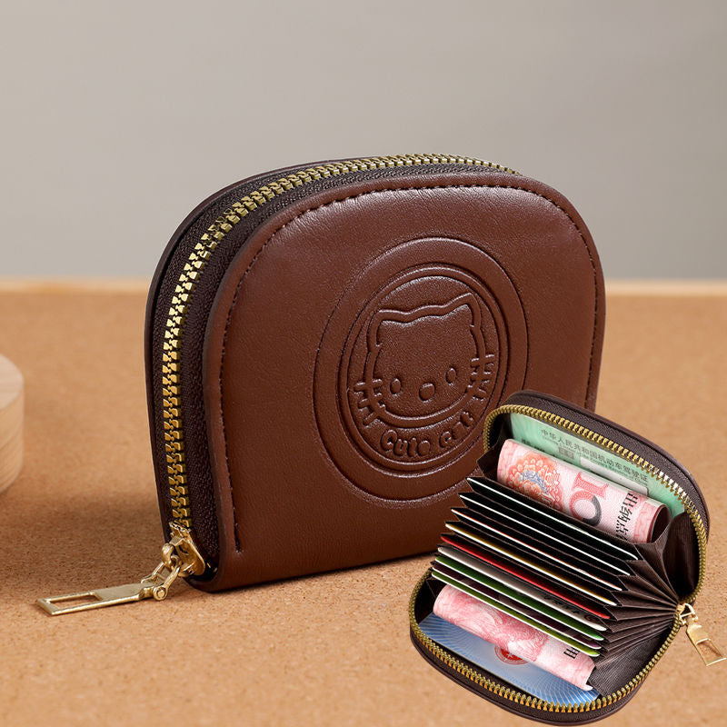 Cute Cat Design Zipper Wallet for Women and Men, Fashionable Card Holder with Pull Strap, Perfect for Daily Use