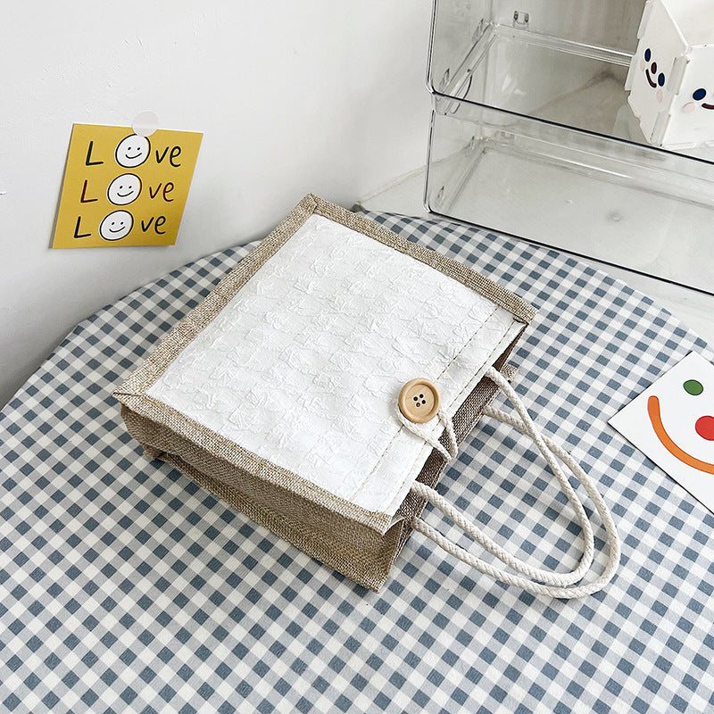 Floral Canvas Bag Handbag Bag Women's Western Style Simple Outing Hand Carry Lunch Bag