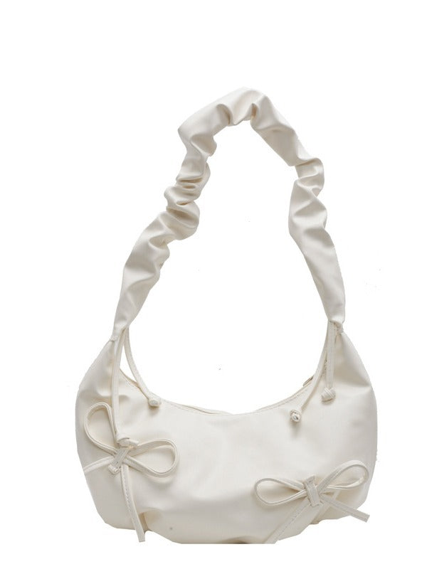 2024 New Sweet Pleated Shoulder Bag with Bow Design Soft Cloud Shape Crossbody Bag for Women