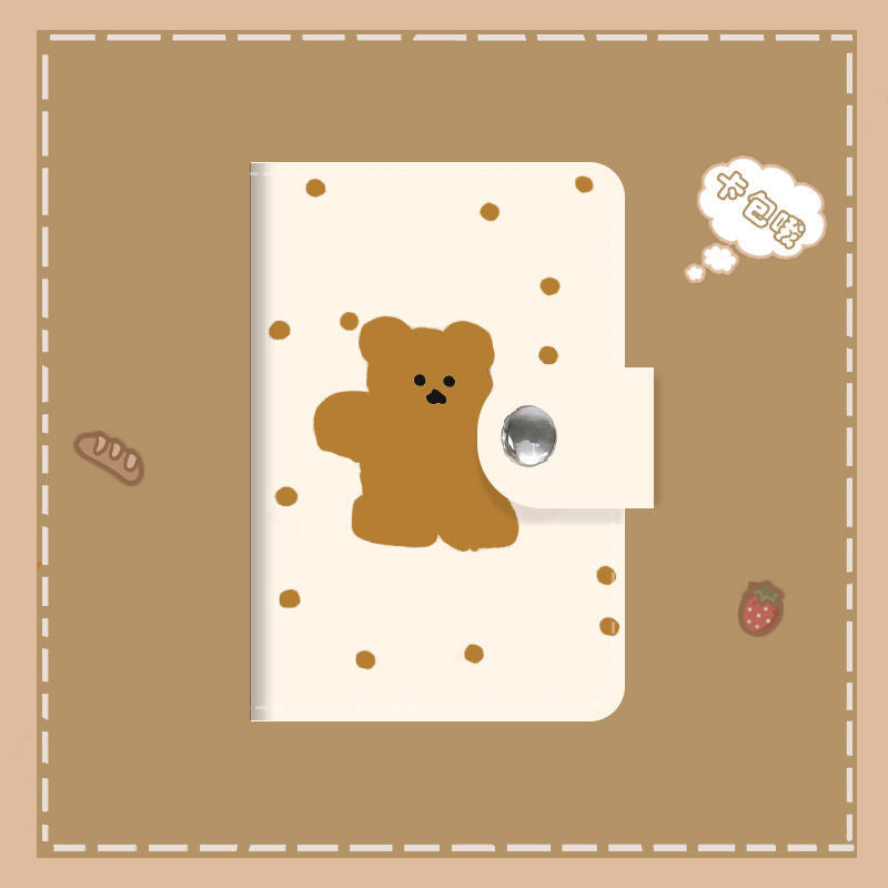 Cute Polka Dot Bear Cartoon Card Holder Female Personality Large Capacity Multiple Card Slots Ultra-Thin Compact Anti-Magnetic Card Clip Set