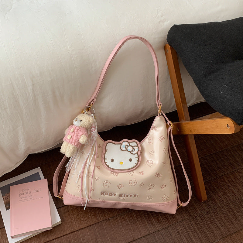 Cute Kitty Shoulder Bag Large Capacity Soft Pu Material Everyday Joker Fresh Sweet Style Tote Bag