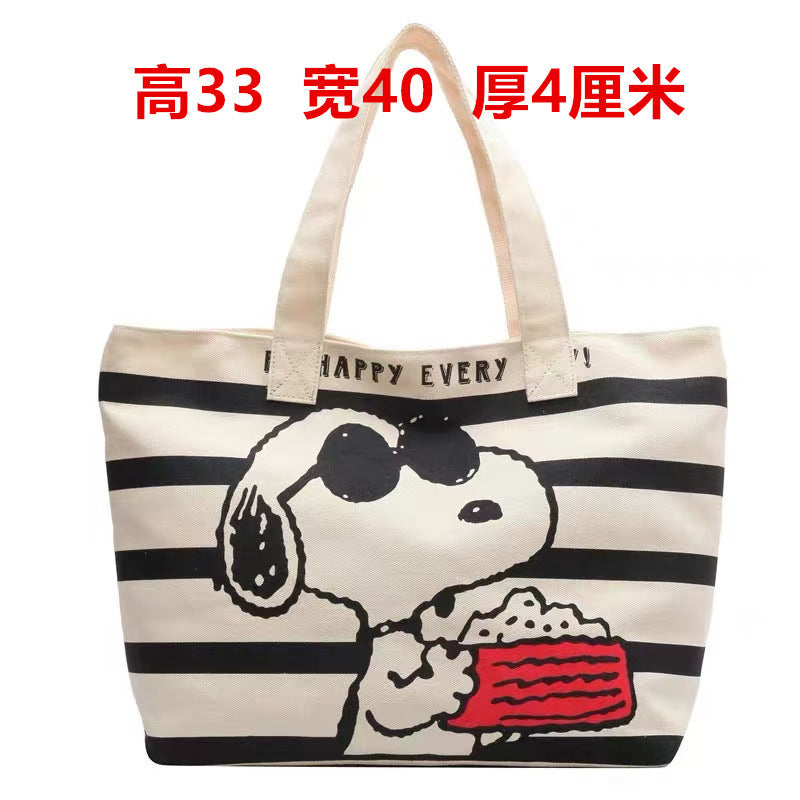 Cute Cartoon Print Canvas Tote Bag for Women, Casual Large Capacity Shoulder Bag with Fashionable Design and Soft Texture