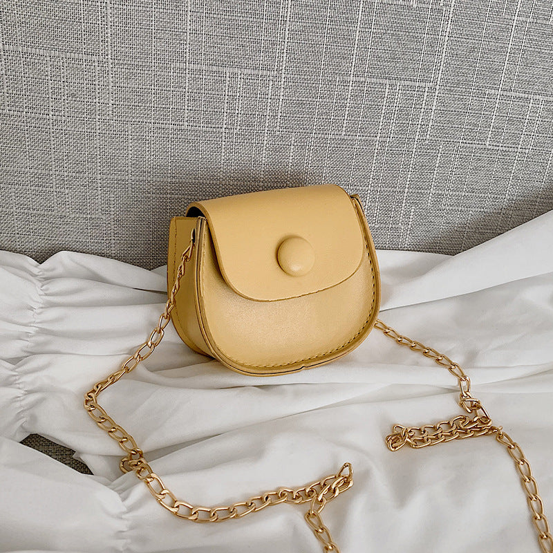 Saddle Bag Women's New Korean Style Solid Color Chain Shoulder Bag Lipstick Accessories Messenger Bag
