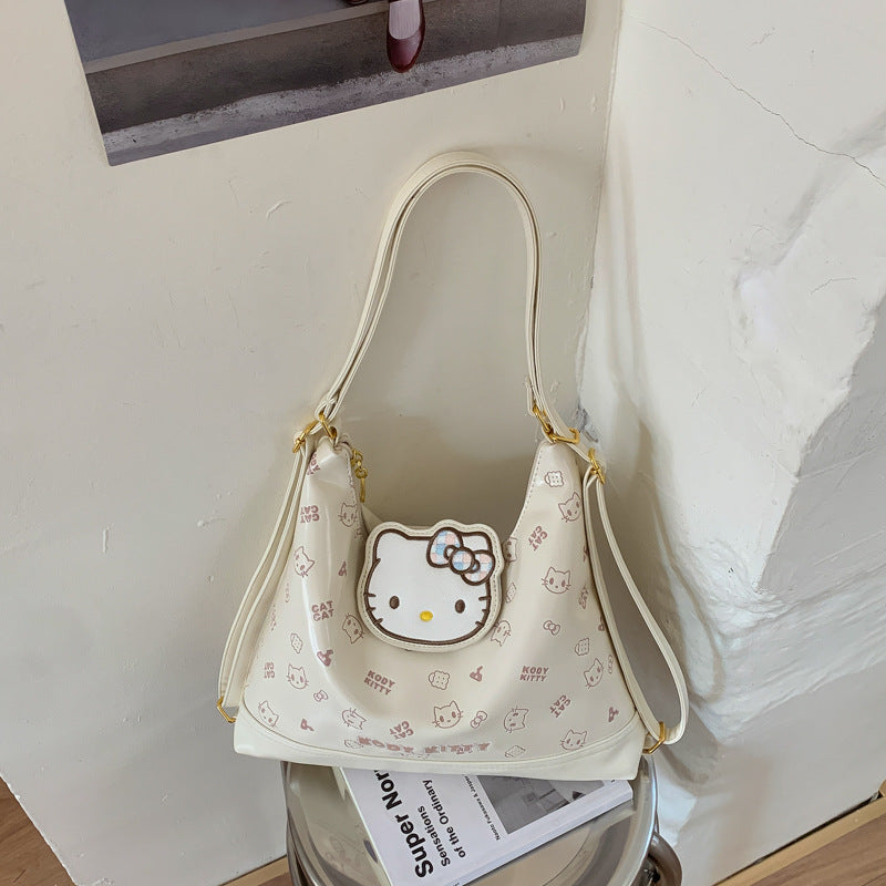Cute Kitty Shoulder Bag Large Capacity Soft Pu Material Everyday Joker Fresh Sweet Style Tote Bag