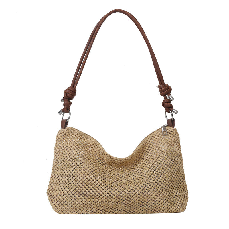 Hand-Woven Bag Women's New Fashion Retro Straw Woven Tote Bag Versatile Large Capacity Shoulder Bag