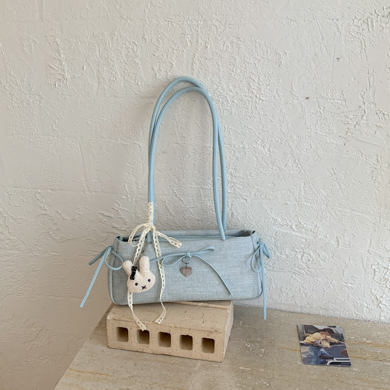 Cute Korean Style Crossbody Bag with Bow Detail for Women, Soft PU Material, Minimalist and Sweet Design Perfect for Daily Use