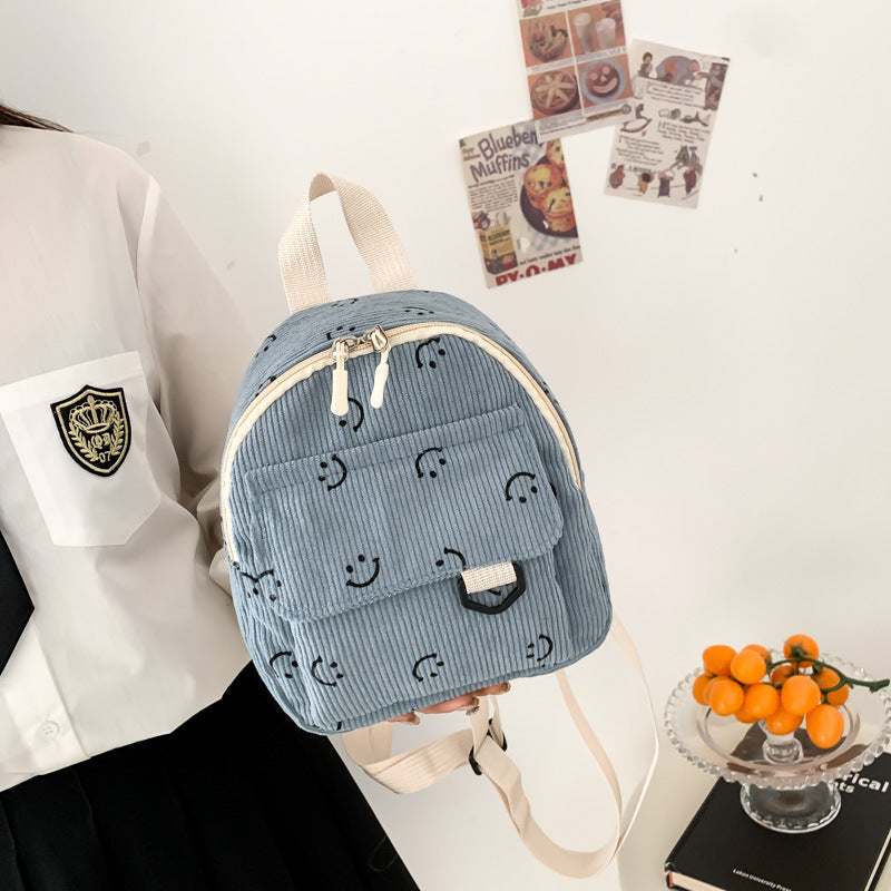 New Shoulder Bag Women's Fresh Sweet Smiley Face Mobile Phone Change Corduroy Handbag