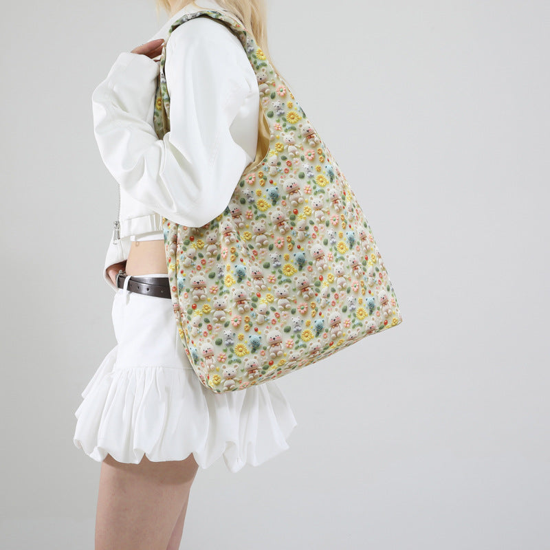 New Korean Style Fresh Floral Cotton Bag Student Trendy Canvas Western Style Women's Crossbody Shoulder Bag