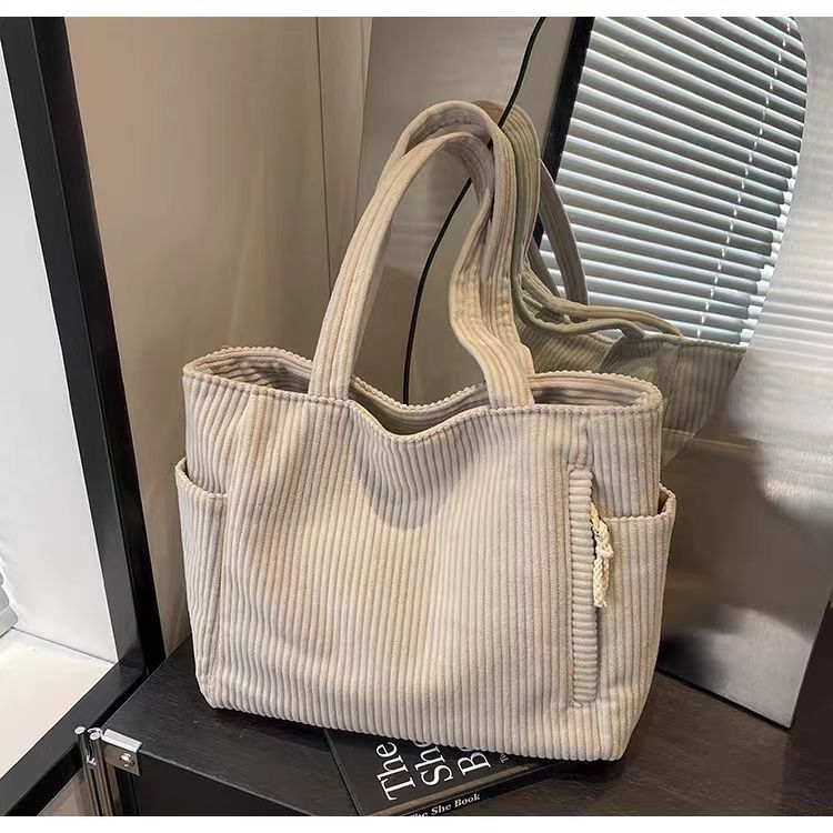 2024 Autumn New Corduroy Tote Bag for Women, Large Capacity Casual Shoulder Bag with Zipper Closure and Inner Pockets, Street Style Fashion