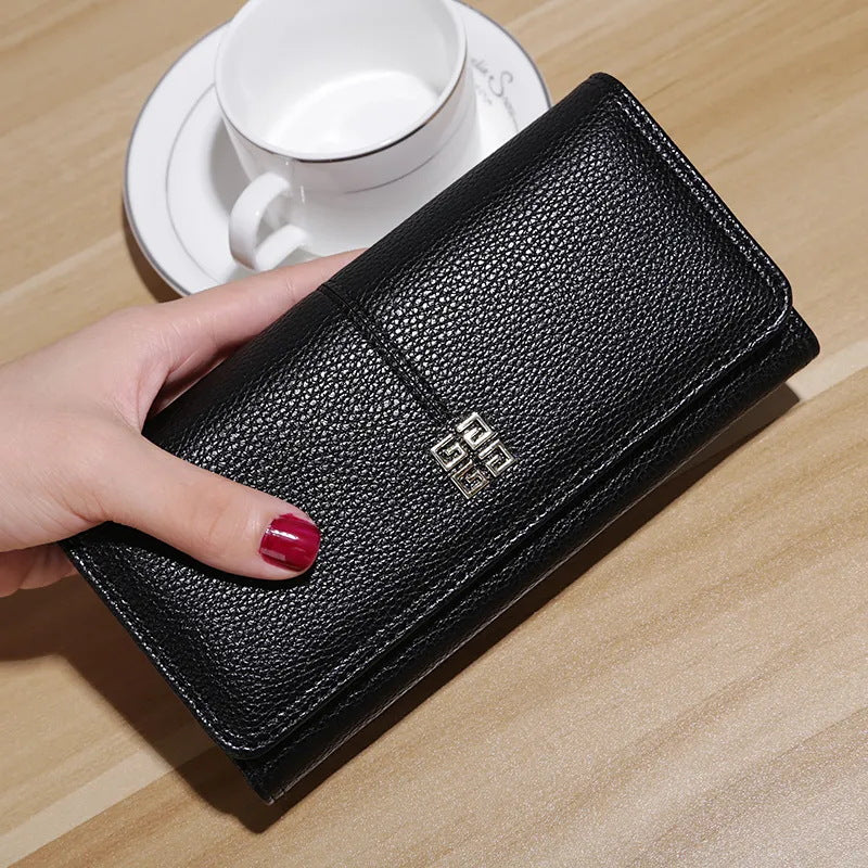 Stylish Women's Long Wallet with Soft PVC Material, Double Fold Design, Multiple Card Slots and Coin Pocket for Everyday Use