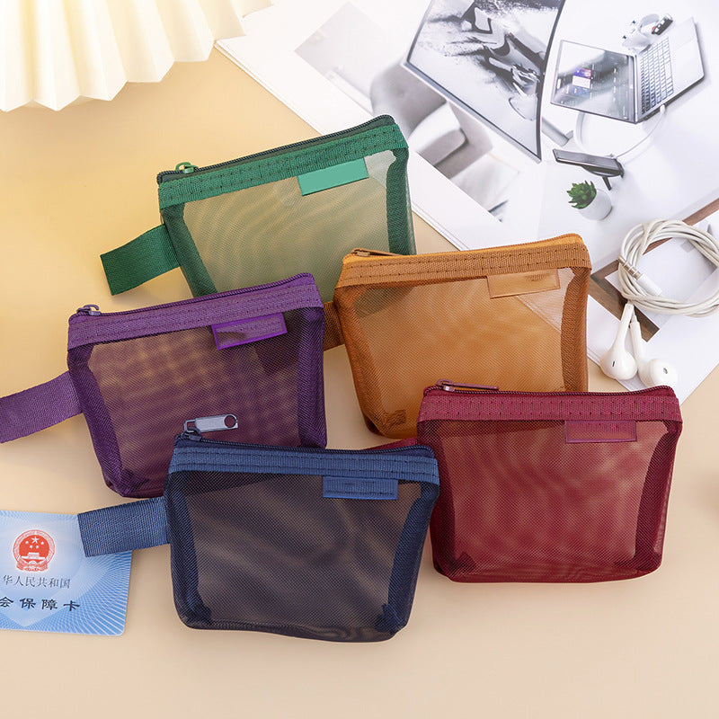 Transparent Mesh Storage Pouches for Cosmetics, Keys, Cards, and Travel Essentials - Modern Minimalist Design