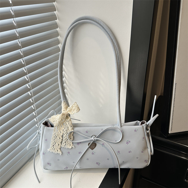 Cute Floral Print Tote Bag with Bow Detail for Women, Fashionable Shoulder Bag with Elegant Design and Soft PU Material