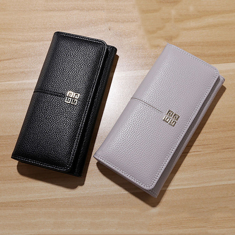Stylish Women's Long Wallet with Soft PVC Material, Double Fold Design, Multiple Card Slots and Coin Pocket for Everyday Use