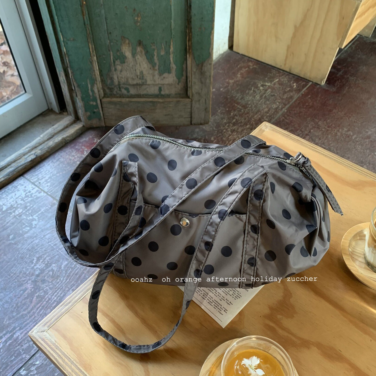 Chic Polka Dot Nylon Shoulder Bag with Zipper Closure and Inner Pocket for Everyday Urban Style