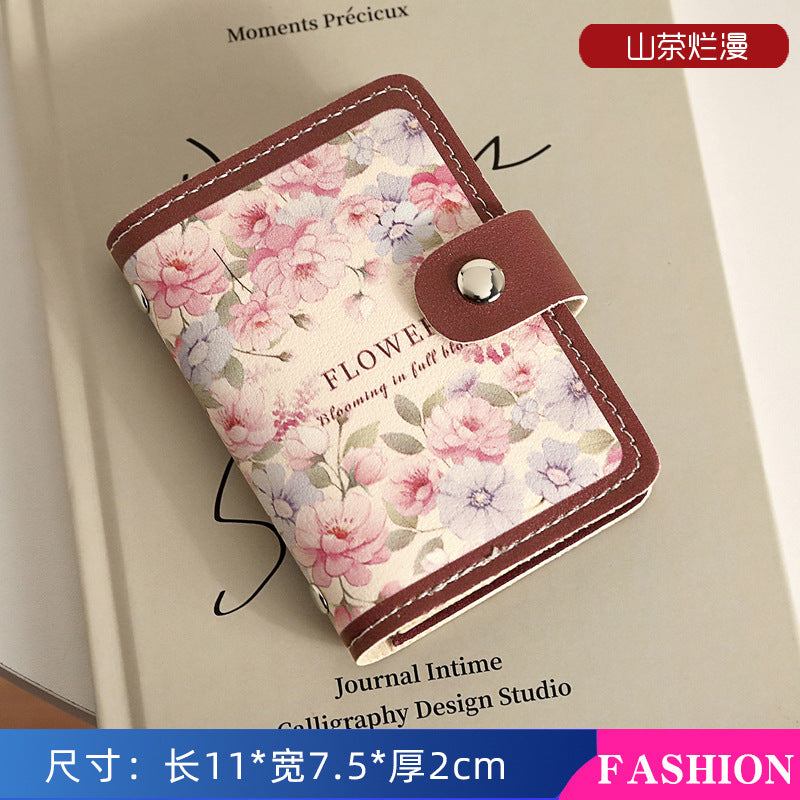 New Flower Oil Painting Card Holder Female Retro Style Multiple Card Slots Bank Card Package Document Package Female Large Capacity Card Holder