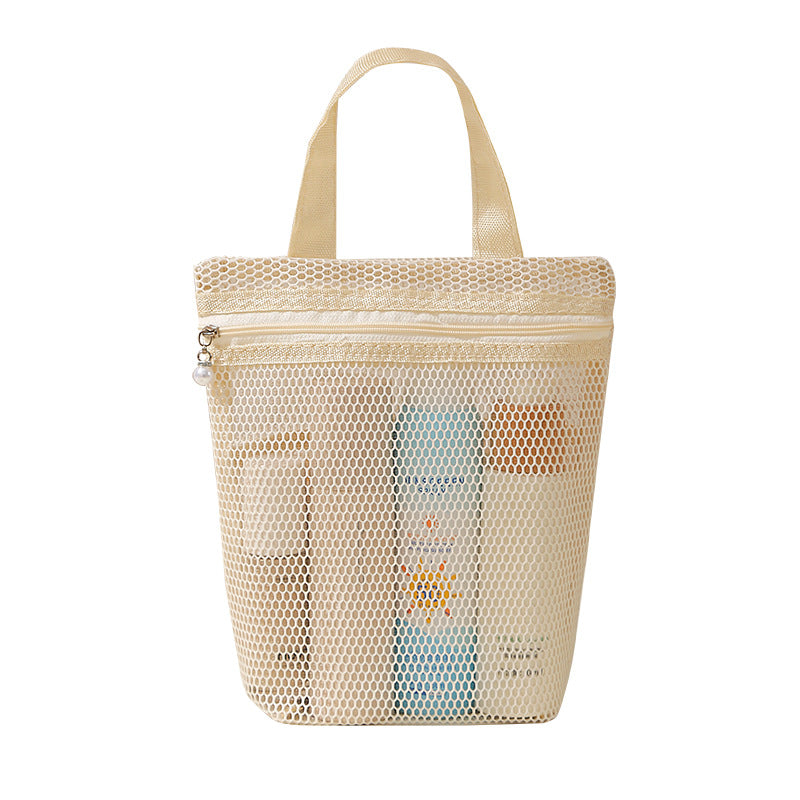 Large Capacity Mesh Tote Bag with Compartment Storage for Travel Toiletries and Cosmetics