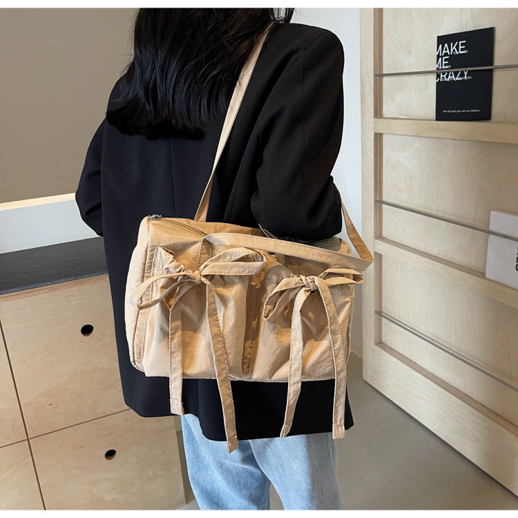Korean Style Sweet Bow Pleated Large Capacity Totes Lazy Shoulder Bag Women's Everyday Joker Fashion Style