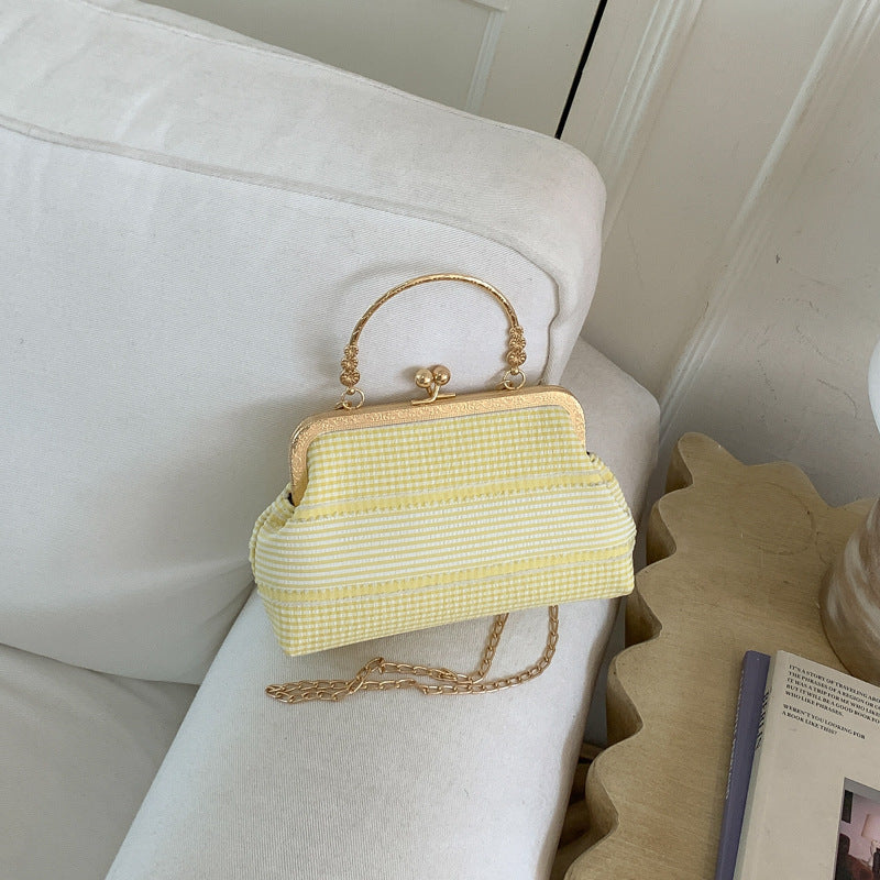 Fresh Crossbody Phone Bag for Women Retro Storage Cosmetic Bag Fabric Mouth Willow Leaf Plaid Gold Bag