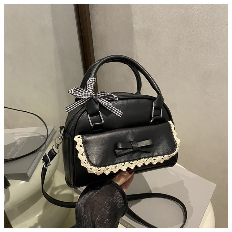 Cute Korean Style Handbag with Bow and Lace Trim, Fashionable Crossbody Bag for Women, Simple and Sweet Design