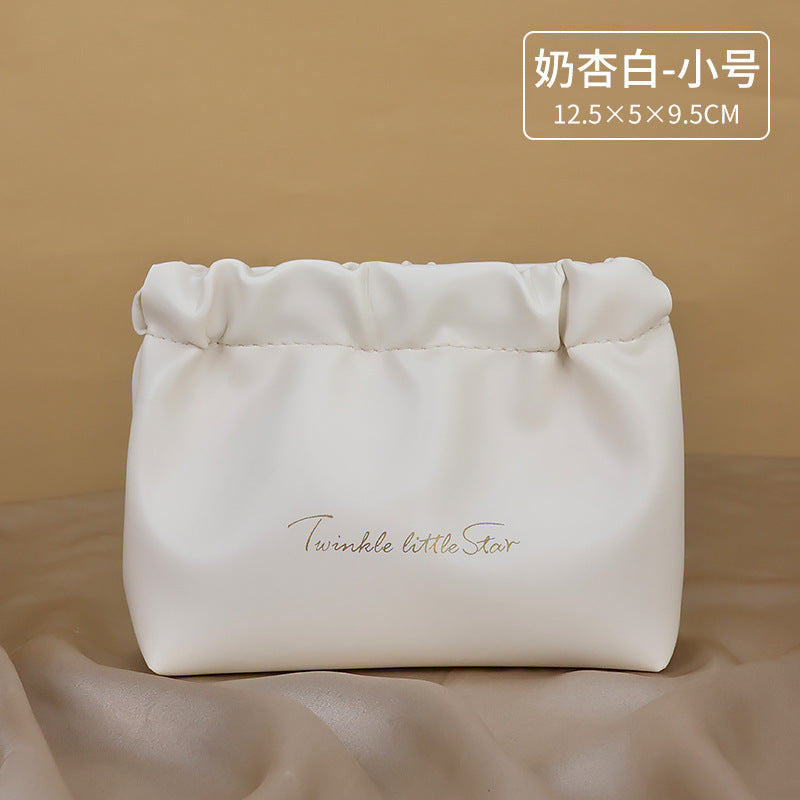 Elegant PU Waterproof Makeup Bag with Lettering Design, Large Capacity Travel Cosmetic Pouch for Women, Urban Minimalist Style