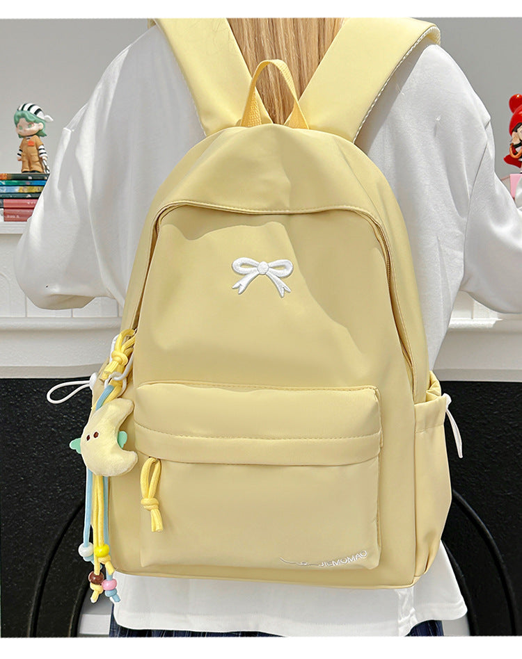 Japanese Style Ins Student Backpack for Girls, Simple Campus Fashion Dual Shoulder Bag with Bow Design and Comfortable Padding