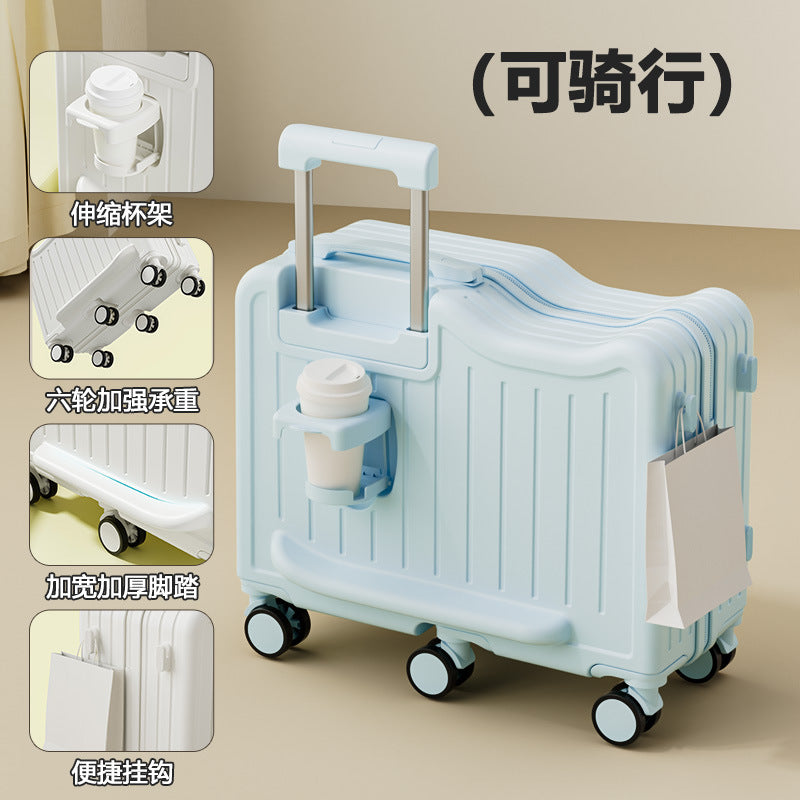 Kids Ride-On Luggage with 6 Wheels, Cup Holder, and Hanging Hook - Lightweight Travel Suitcase for Children