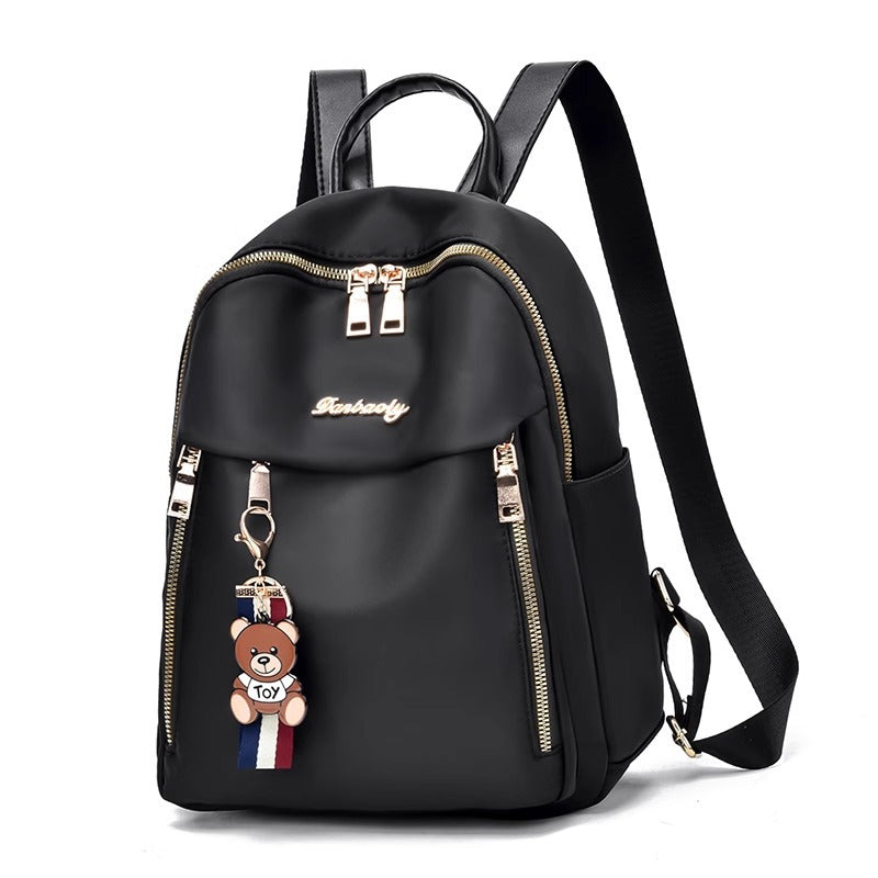 Fashionable Oxford Fabric Backpack for Women with Bear Charm, Waterproof and Durable Design for Daily Use and Travel