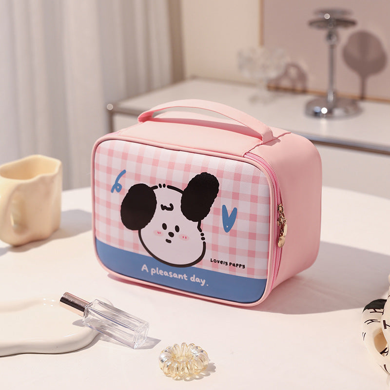 Cute Animal Print Women's Cosmetic Bag Plaid Design Waterproof Ultralight Portable Travel Storage Wash Bag