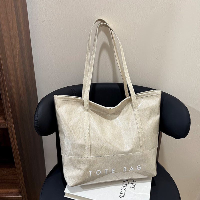 Tote Bag Commuter High-Grade Large Capacity Women's Bag PVC Tyvek All-Match Waterproof Bright Leather Shoulder Bag