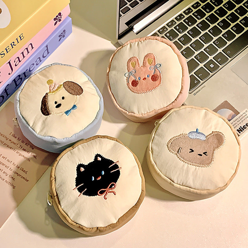 Cute Cartoon Cat Embroidered Coin Purse for Women and Girls, Portable Earphone Case with Key Holder, Stylish Daily Accessory