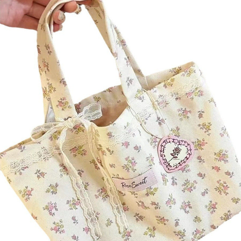 Floral Canvas Tote Bag 2024 New Style Romantic Rose Print Large Capacity Shoulder Bag for Daily Use and Travel