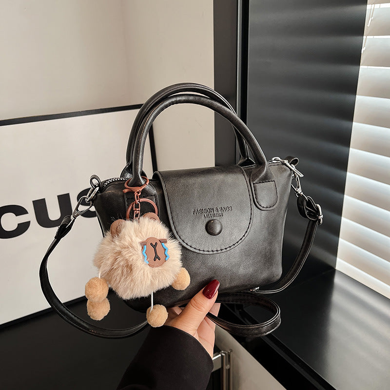 Chic Vintage PU Crossbody Bag for Women, Soft Bucket Style with Adjustable Strap and Zip Closure
