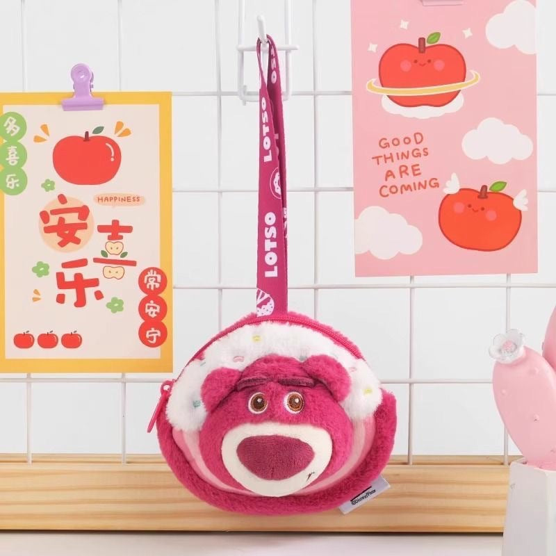 Girls Crossbody Bag Strawberry Bear Plush Head-Shaped Satchel Cute Animal Shape