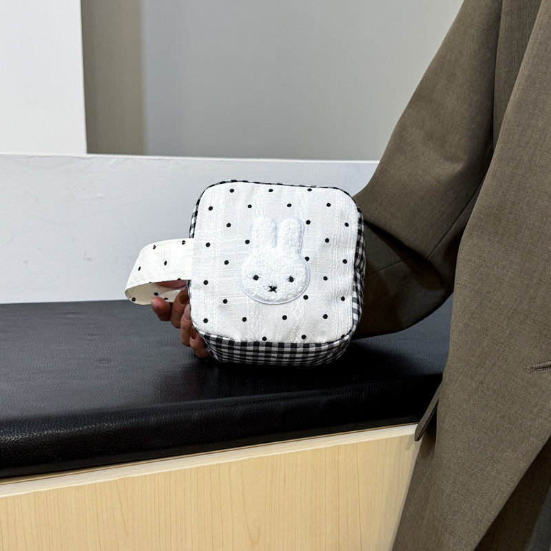 Cute Polka Dot Miffy Rabbit Handbag with Zipper Closure - Stylish Mini Square Bag for Camera and Makeup Storage