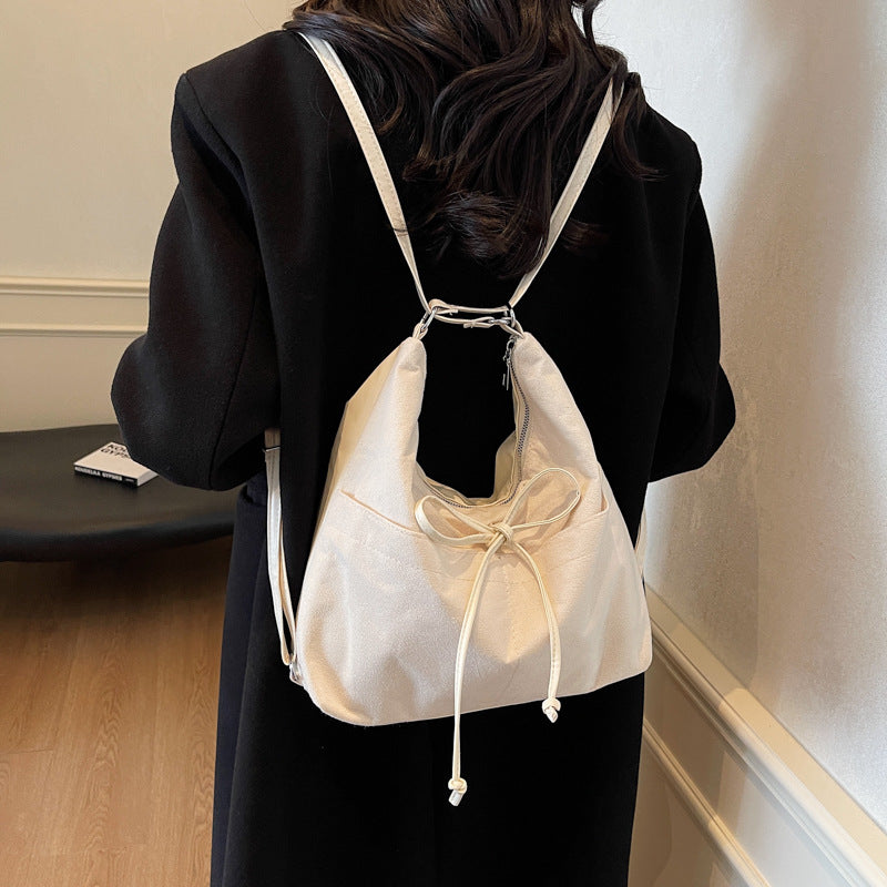 2025 New Fashion Women's Large Capacity Tote Bag with Drawstring Detail, Urban Minimalist Style for Daily Commute and Shoulder Carry