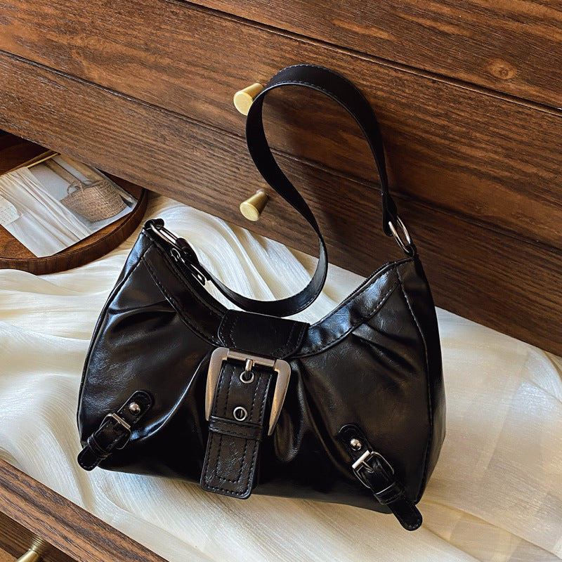 Women's Shoulder Bag New American Retro Commuting Elegant Distressed Style Underarm Motorcycle Bag
