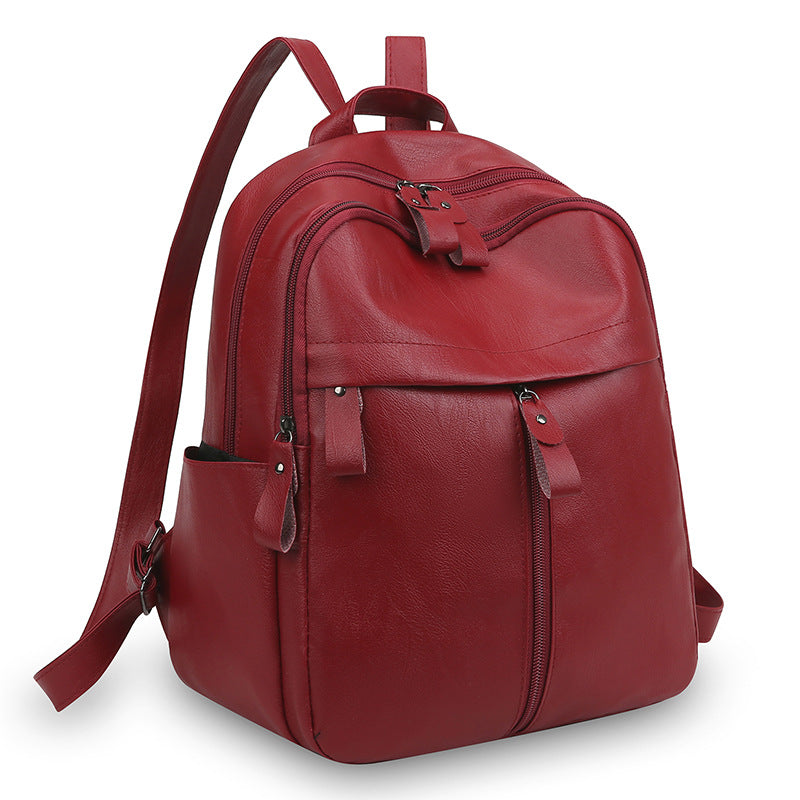 Pu Backpack Men's and Women's Casual Large Capacity Retro Korean Type Fashion Outdoor All-Matching Backpack Simple