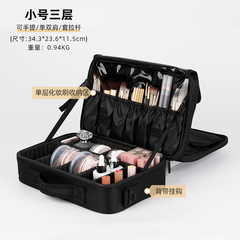 Large Capacity Portable Cosmetic Makeup Case with Multiple Layers and Brush Organizer for Travel and Home Use