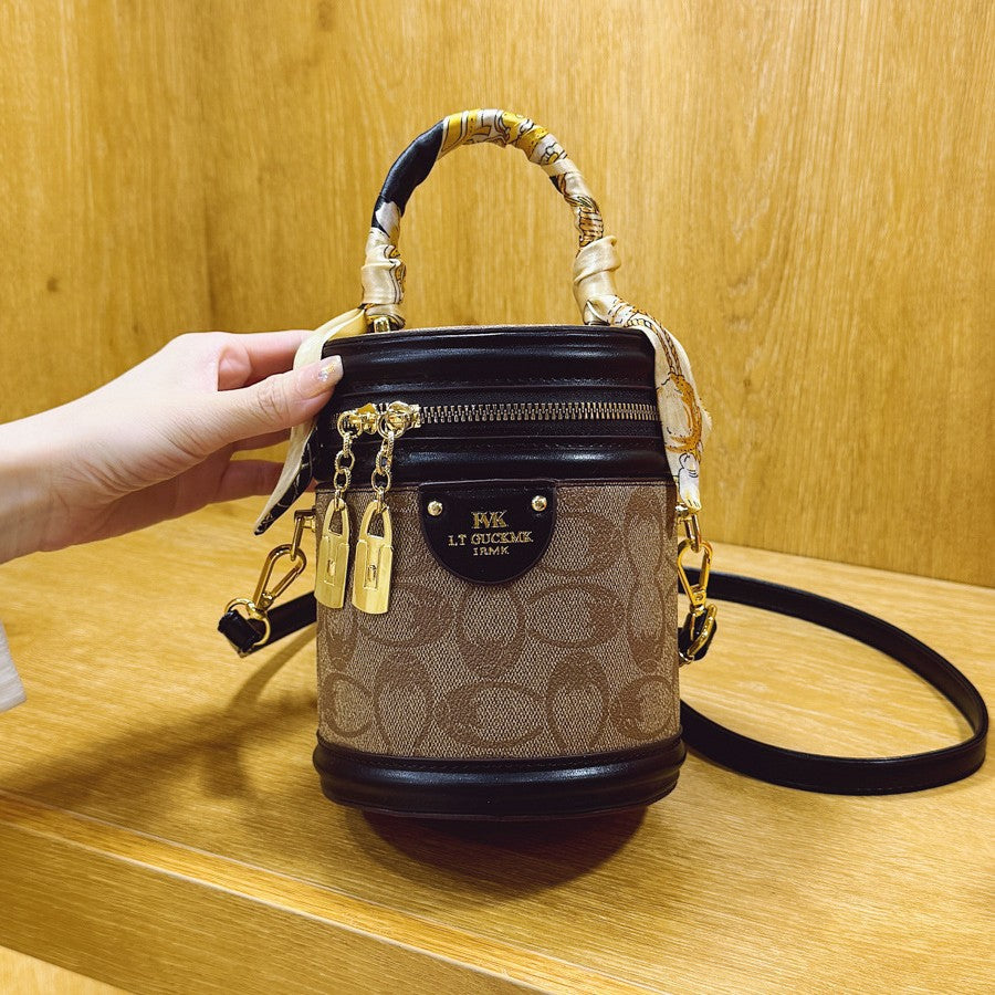 Jing Retro Bucket Bag New Presbyopic Printed Handbag Women's Fashion Shoulder Messenger Bag